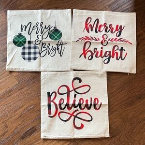 Festive Christmas Holiday Pillow Covers Set of 3 - Merry & Bright, Believe